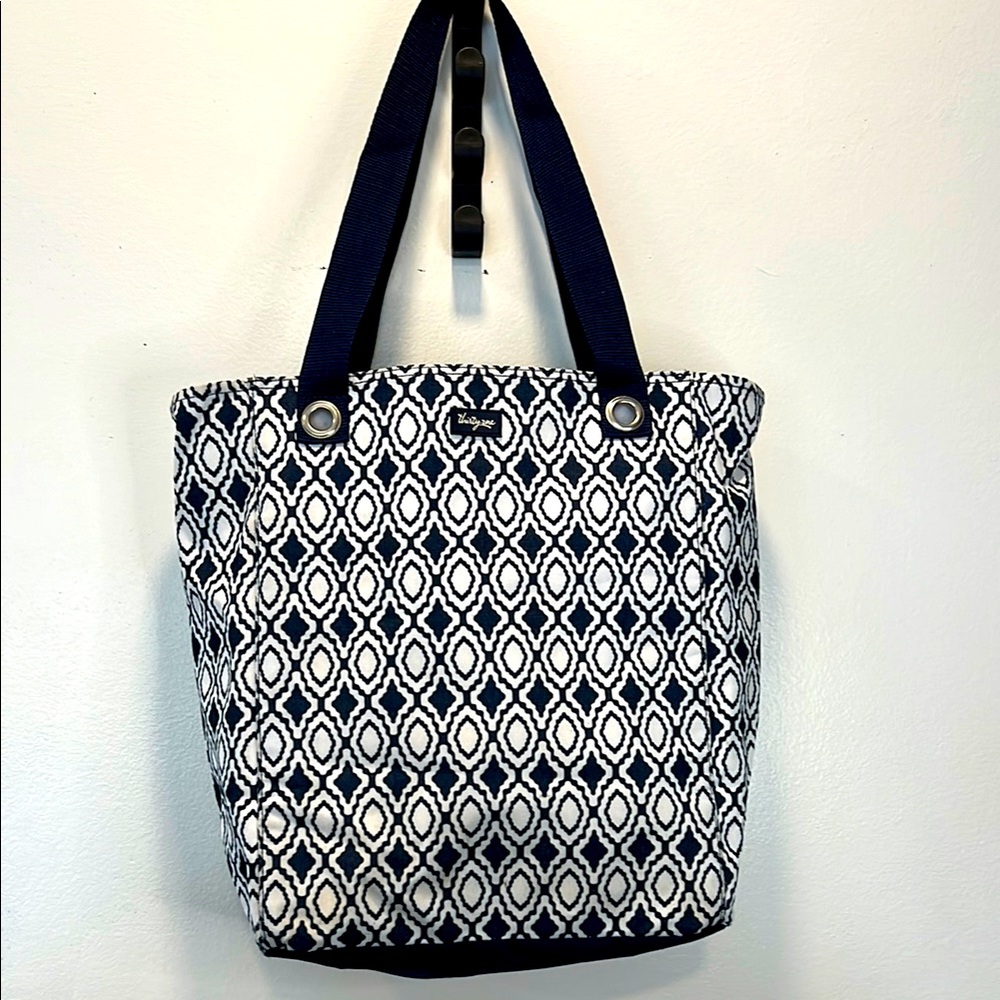 THIRTY-ONE Tall Organizing Tote-navy/white-zip top-front pockets
